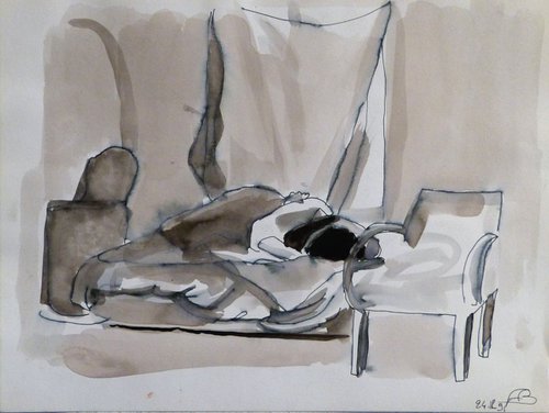 Woman in Bed 2, 24x32 cm by Frederic Belaubre