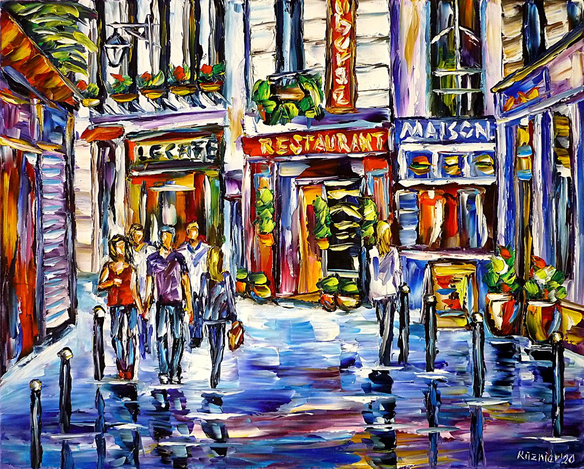Expressive Cityscapes Oil Painting By Mirek Kuzniar, 20 X 16", Rue Saint-Severin, Paris, Original Artwork