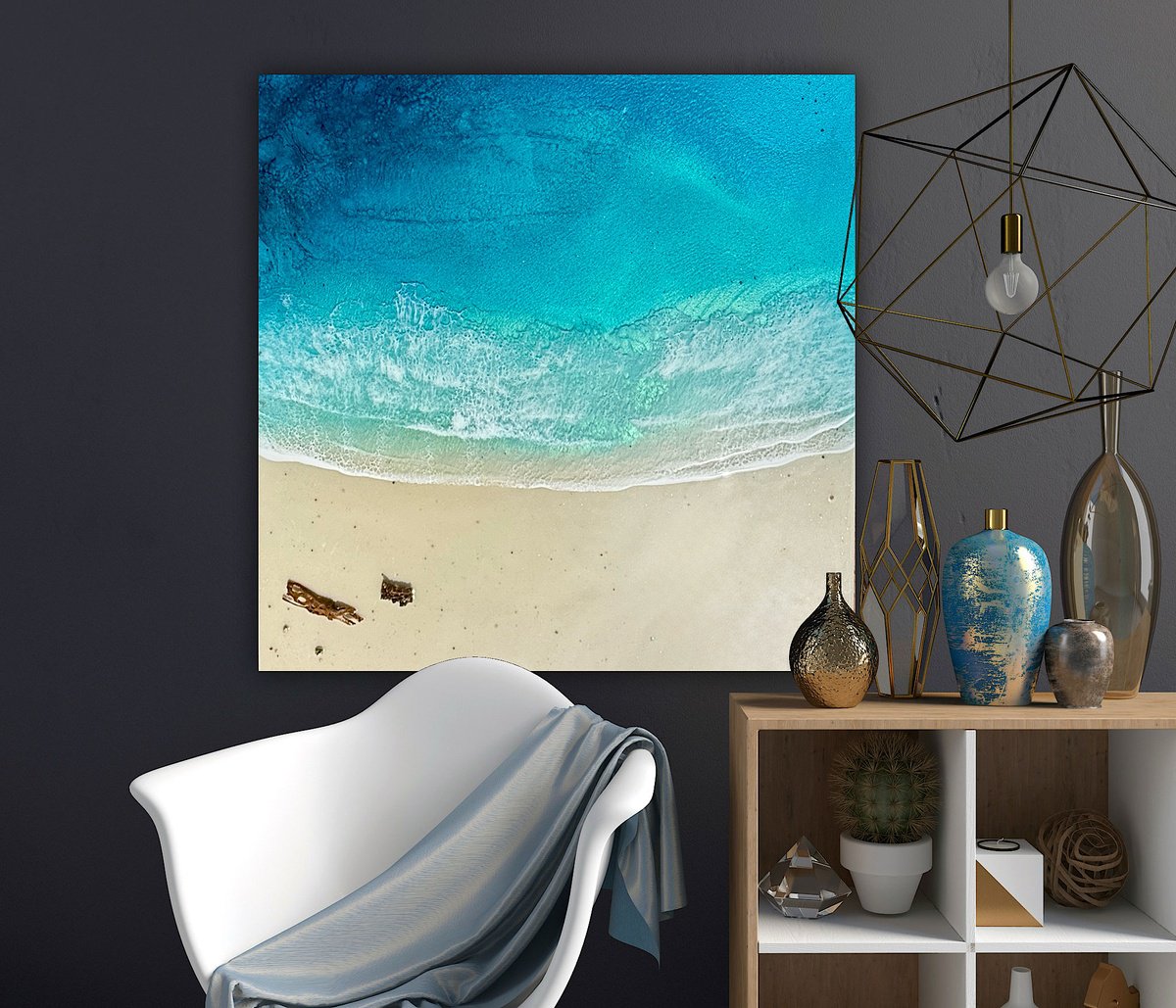 Organic Landscape Acrylic Painting By Ana Hefco, 36 X 36, The Quiet Beach, Original Artwork