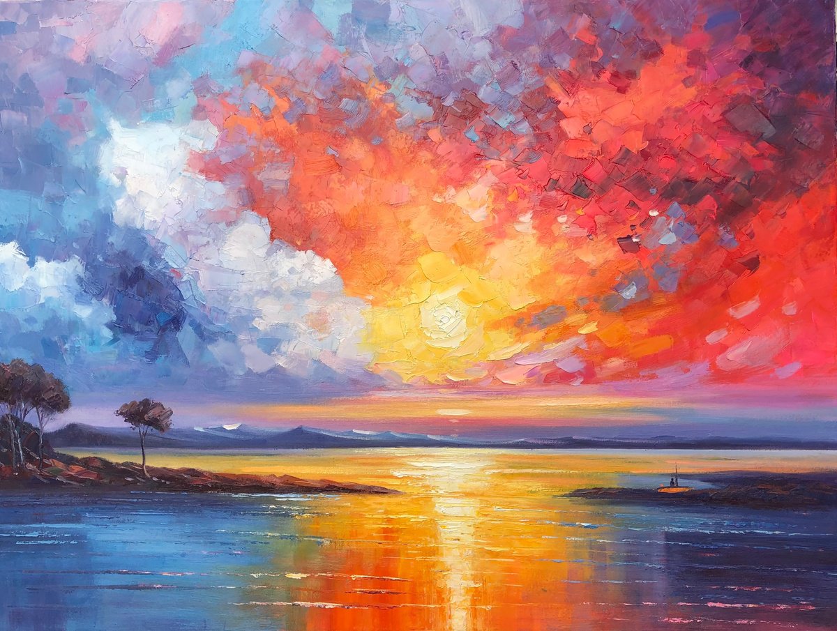 Abstract Acrylic Painting By Jianzhe Chon, 39 X 30, Sky Abstract Z037, Original Artwork