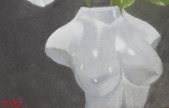 White bust with roses