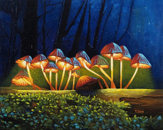 Night light glowing mushrooms