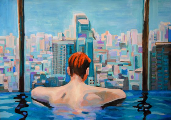 Man in the pool / 70 x 50 cm