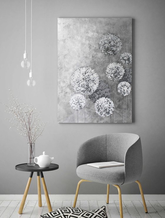 "Gray Flower Balls" Hydrangea silver gray art