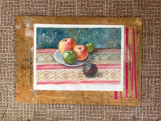 Apples Still life Ukrainian ornaments original artwork