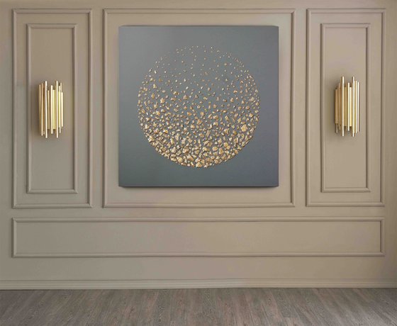 "Meteorites" Black gold space textured art