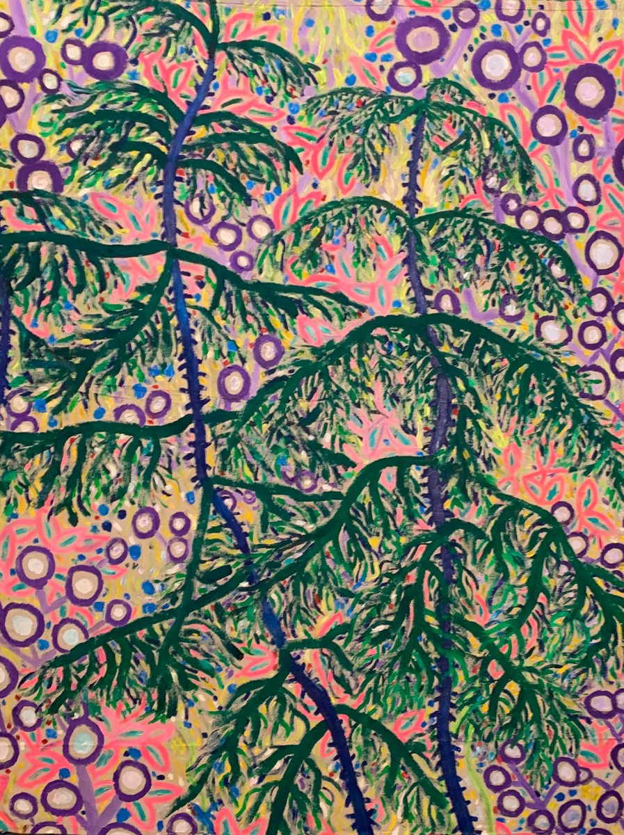 Expressive Botanical Acrylic Painting By Katie Jurkiewicz, 48 X 60", Norfolk Island Pine, Original Artwork