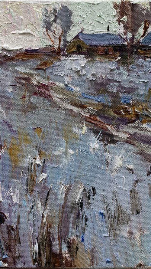 Winter evening - Original oil painting by Anastasiia Valiulina