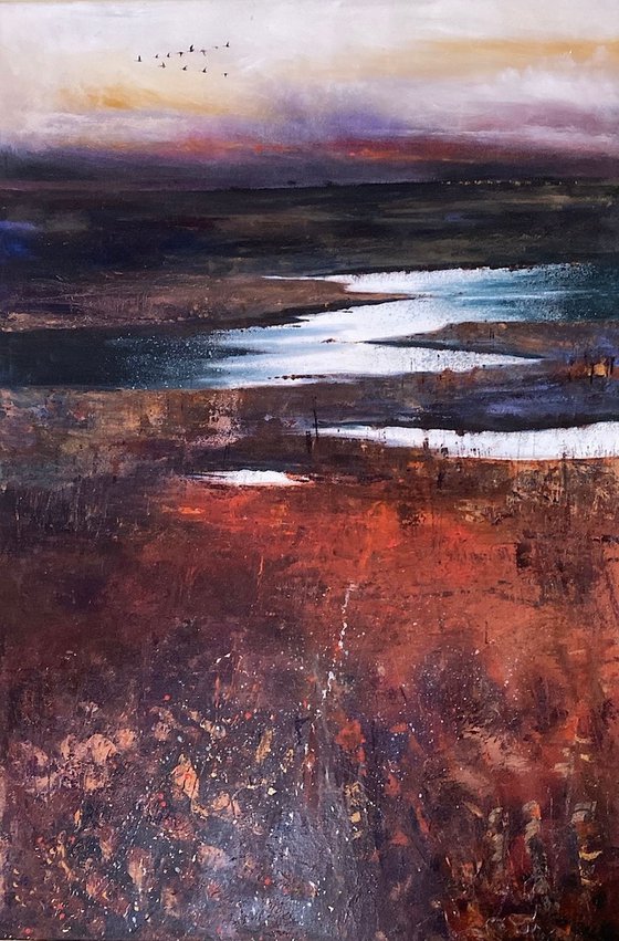 Geese over Marshes Dusk
