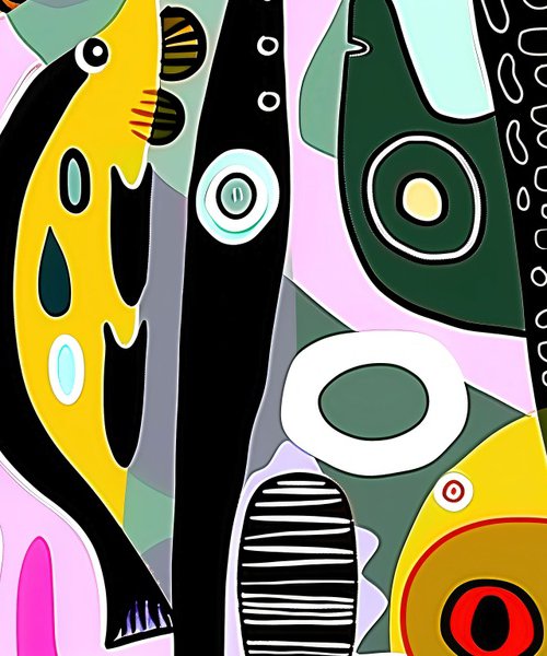 Geometric abstraction with fishes #8 by V+V Kniazievi