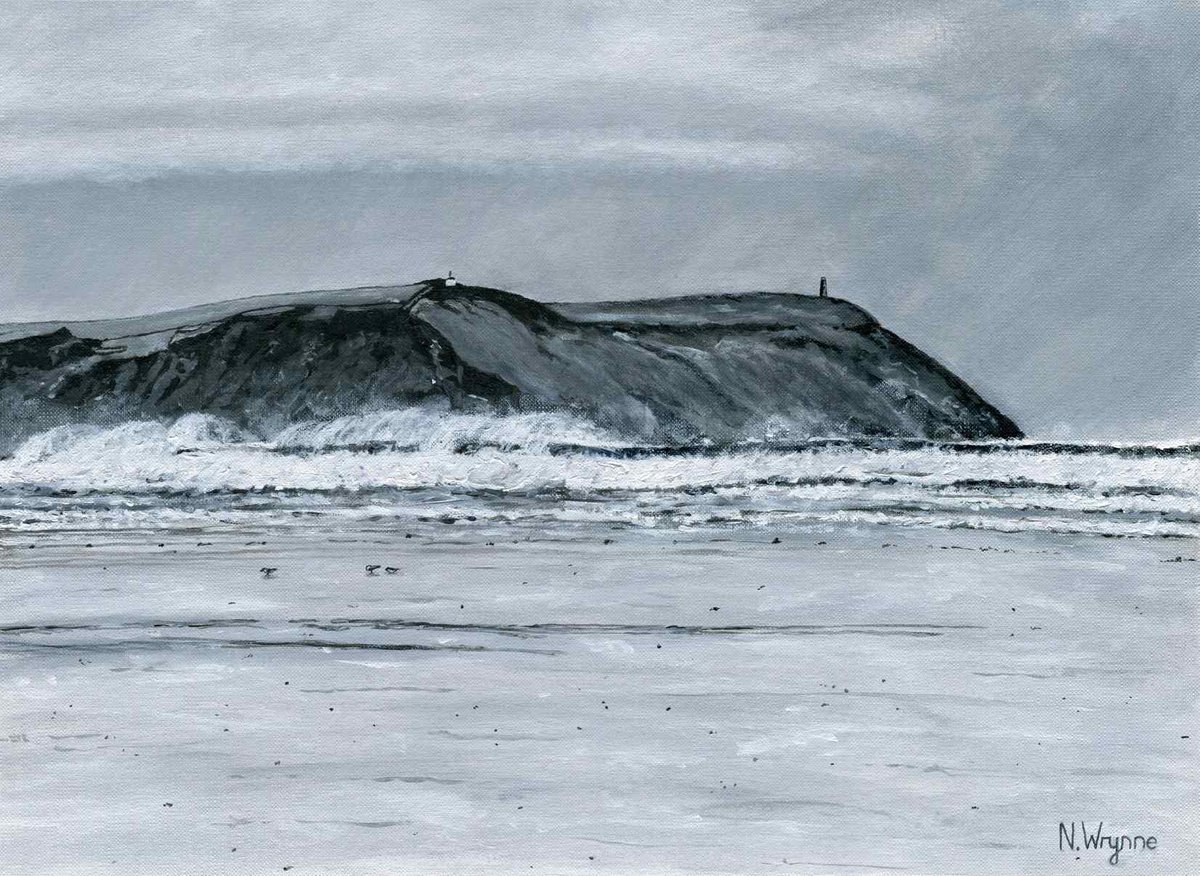 Landscape Painting - A Bracing Cornish Coast - Sea Cornwall Beach Stormy by Neil Wrynne