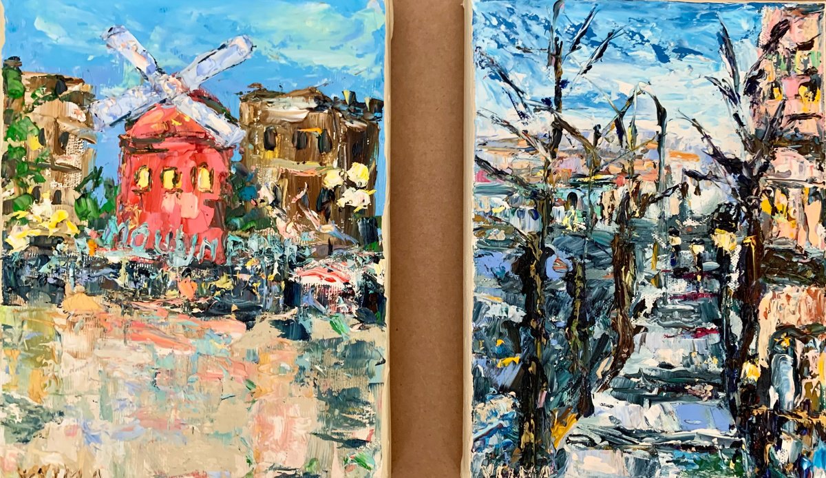 Impressionistic Cityscapes Oil Painting By Vilma Gataveckien?, 7 X 9", Paris. Moulin Rouge, Original Artwork