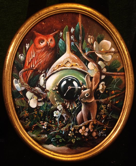 The rabbit nest - original acrylic on canvas 33 x 27 cm / 13 x 10.6 inches  framed