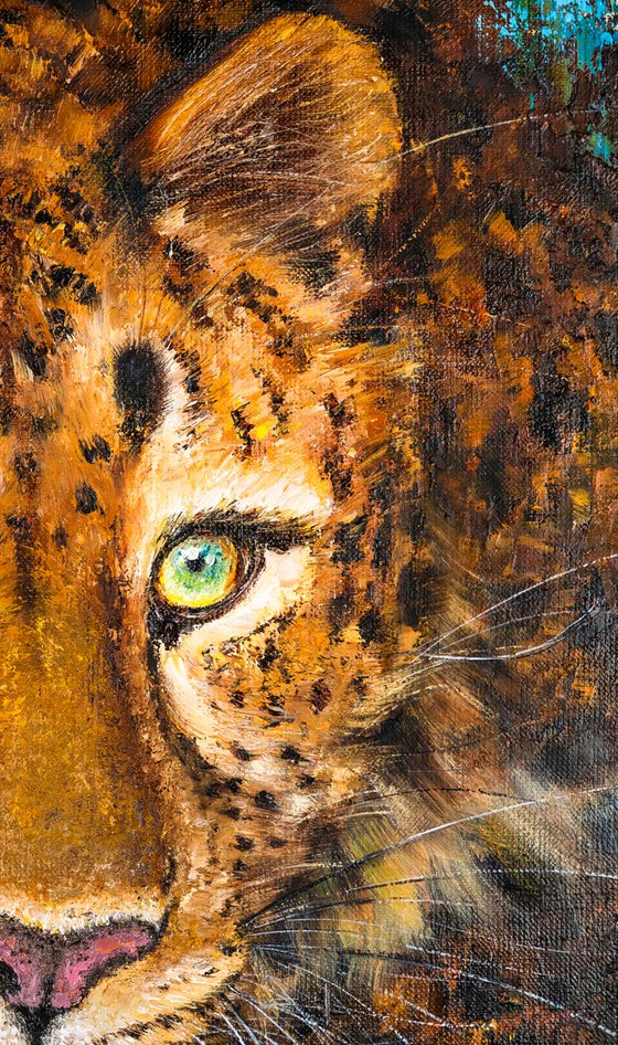 WILD PREDATOR - Big leopard. Leopard abstract style. Wild cat. Spotted leopard. Powerful paws. Nature. Predator. Hunting.