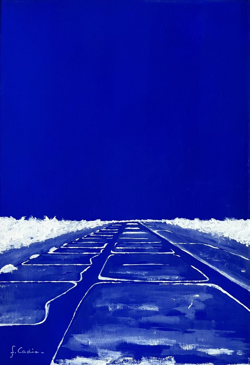 Landscape Acrylic Painting By Cadiou Frederic, 9 X 14, Ile De Re - The Salt Marshes, Original Artwork