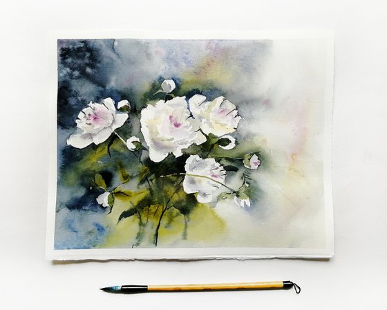 White peony flowers painting