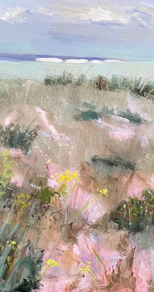 Beach And Distant White Cliffs by Nikki Wheeler