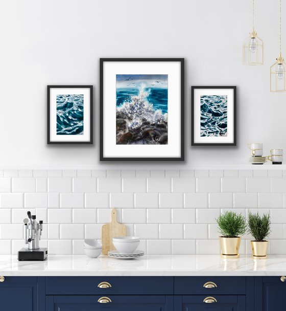 WAVES -  set of 3 paintings