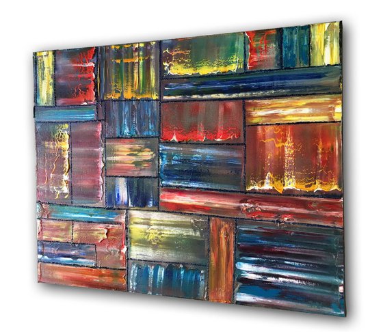 "Compartmentalized" - Original Highly Textured PMS Abstract Oil Painting On Canvas - 28" x 22"