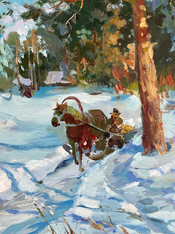 A Carriage Along a Winter Road