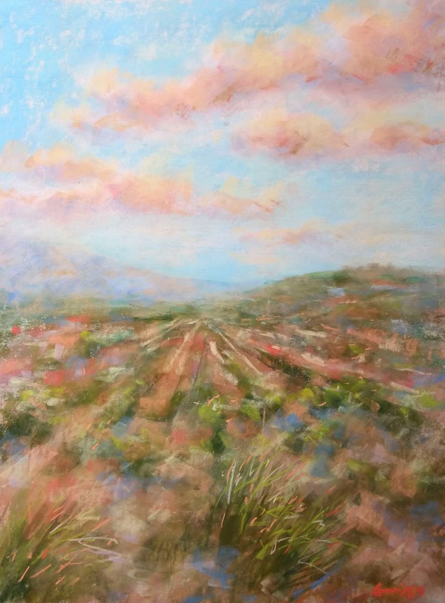 Sunny fields | Original pastel painting by Larisa Carli