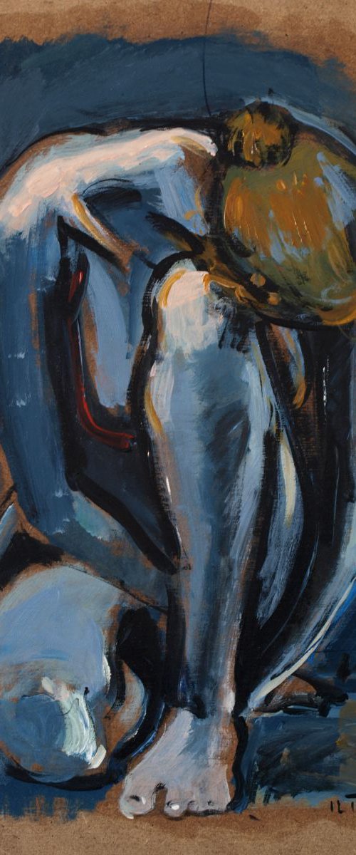 Nude woman sitting on floor by Catalin Ilinca