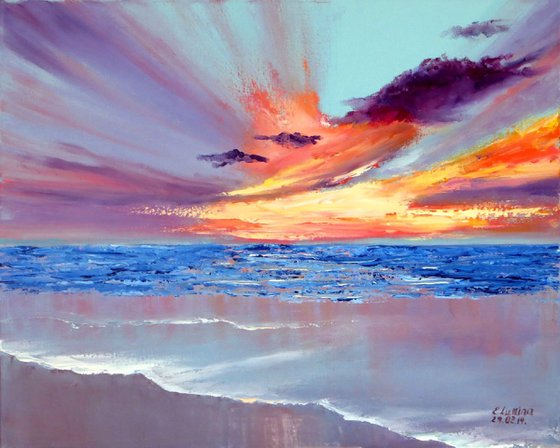 Ethereal Horizon: Flaming Sunset at Sea