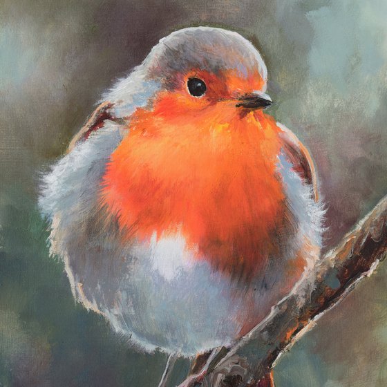 Robin oil painting, 'Red haired visitor'