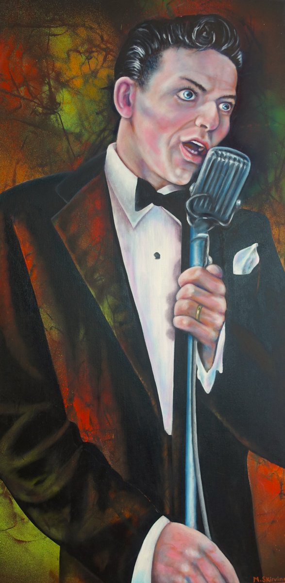 Expressive Portrait Painting By Mark Antony Skirving, 20 X 39", Sinatra, Original Artwork