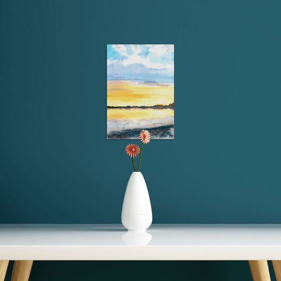 Sunset Painting, Seascape Painting, Cloudscape, A4, Original Watercolour Painting, Portrait format