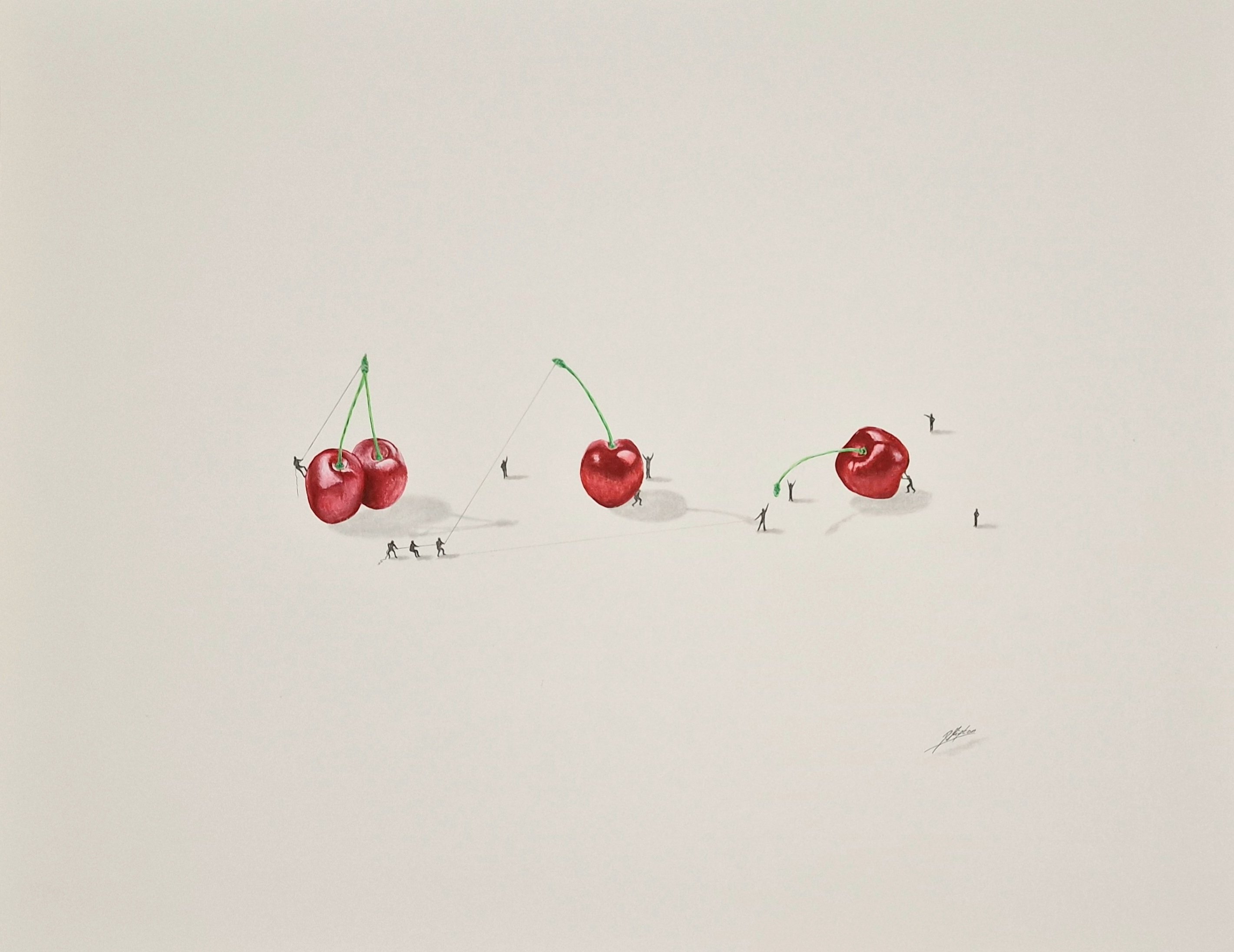 Urban And Pop Still Life Acrylic Painting By Daniel Shipton, 20 X 16, Cherry Pickers, Original Artwork