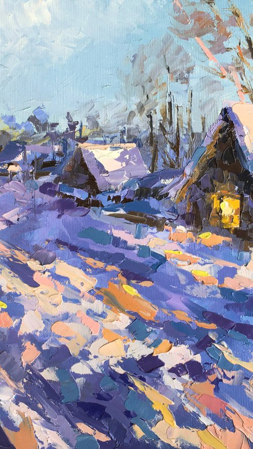 "Winter evening in the village" by OXYPOINT