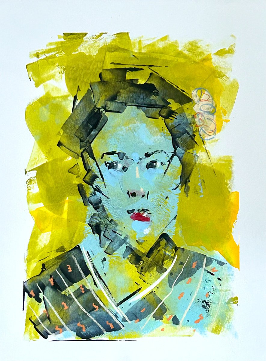 Expressive Portrait Acrylic Painting By Deke Wightman, 9 X 12, Geisha Past, Original Artwork