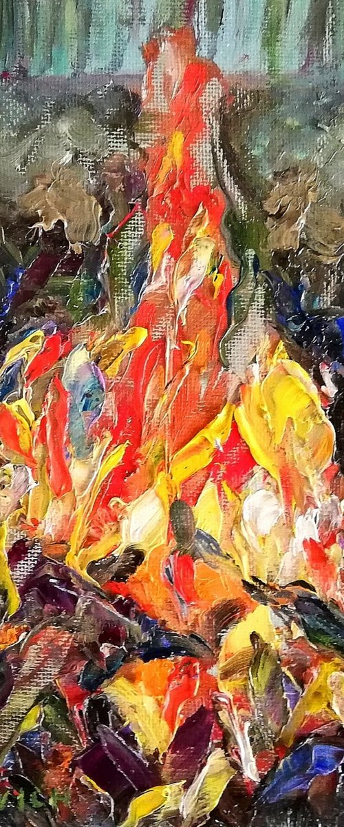 Burning Fire - Campfire 20x20cm/8x8 in by Katia Ricci