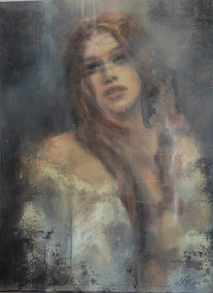 Impressionistic Portrait Oil Painting By Yuliia Kyrsanova, 24 X 31", Loud Silence, Original Artwork