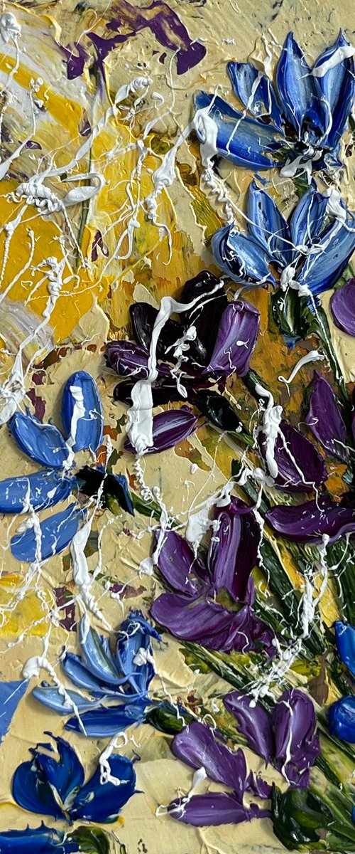 Corneflowers Painting Floral Original Art Flowers Oil Impasto Artwork Small Home Wall Art 4 by 6"by Halyna Kirichenko by Halyna Kirichenko