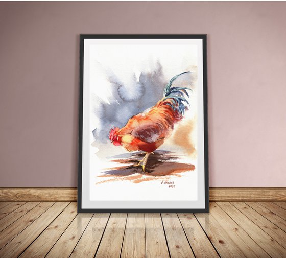 Ukrainian watercolour. Rooster