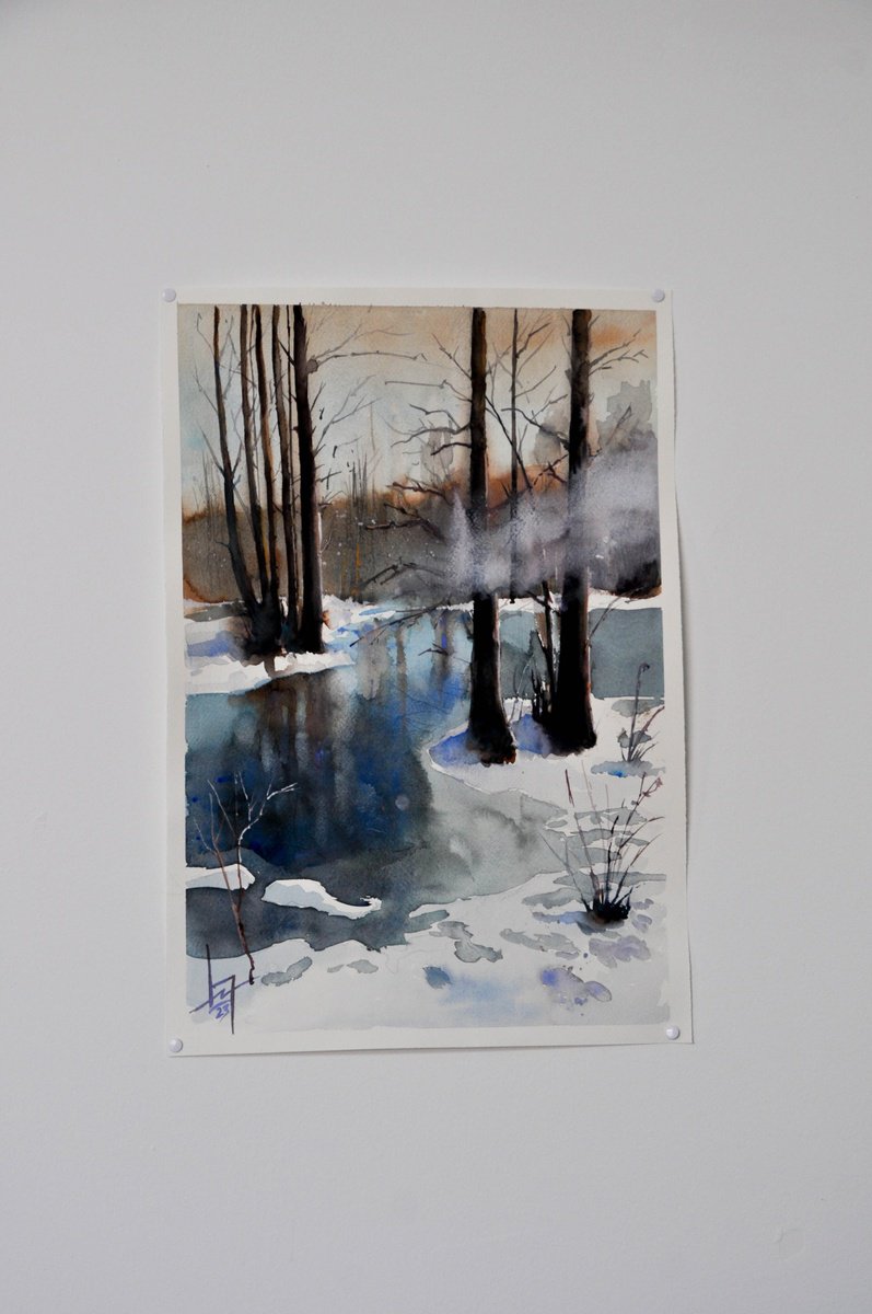 Flavio Furlan | Original  Watercolour | Ice Reflection | 35 X 55Cm | Artwork For Sale On Artfinder