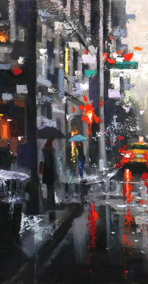 Dark Rain in Bleecker Street by Chin H Shin