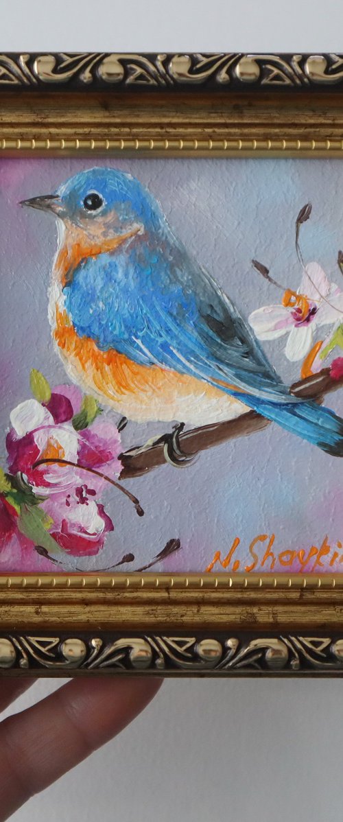 Blue Bird Oil Painting 4x4 by Natalia Shaykina