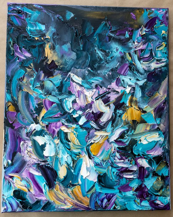 Turquoise Gold Impasto Art