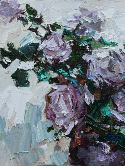 Purple roses in a vase Still life painting Original oil painting by Anastasiia Valiulina