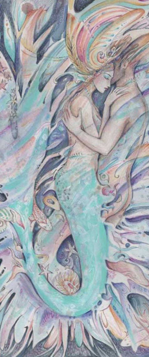 The Mermaids Dream watercolor romantic painting SALE by Liza Paizis