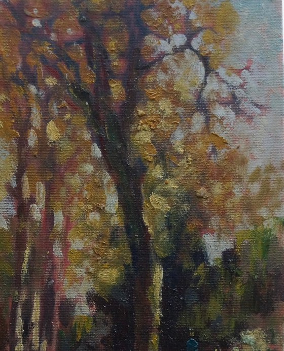 Original Oil Painting Wall Art Signed unframed Hand Made Jixiang Dong Canvas 25cm × 20cm Landscape Sunlight in the Woods Stuttgart Hills Small Impressionism Impasto