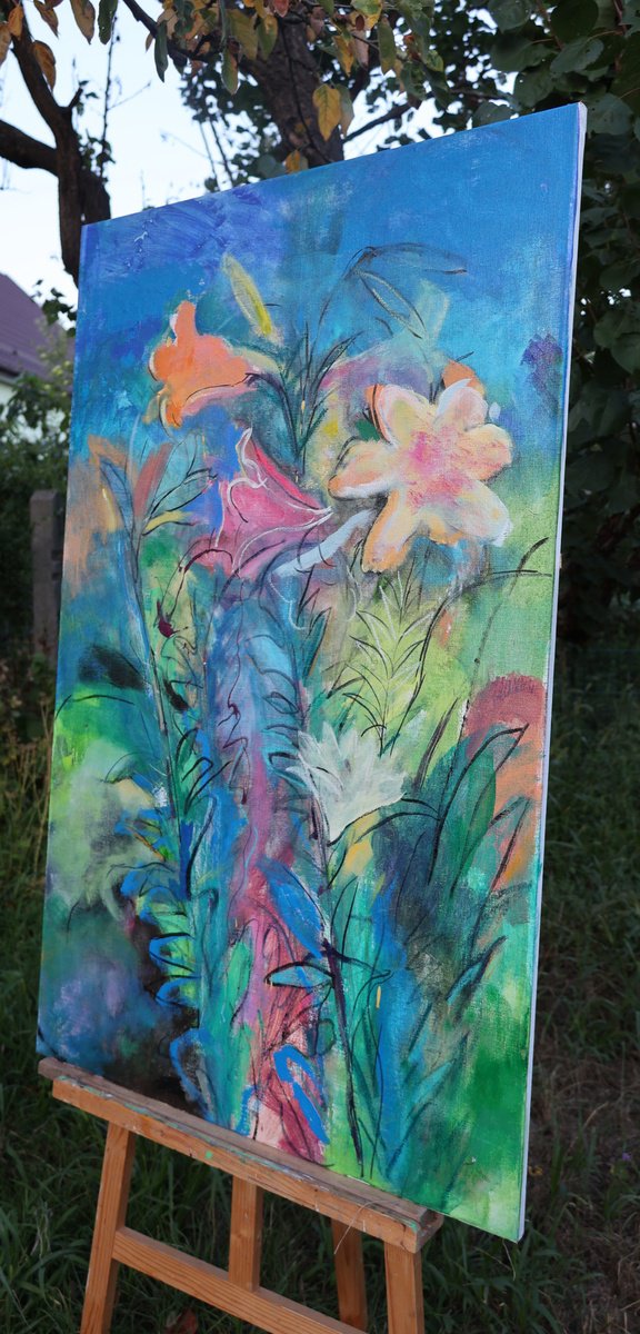 Expressive Botanical Acrylic Painting By Artem Andreichuk, 28 X 47, Herbst, Original Artwork