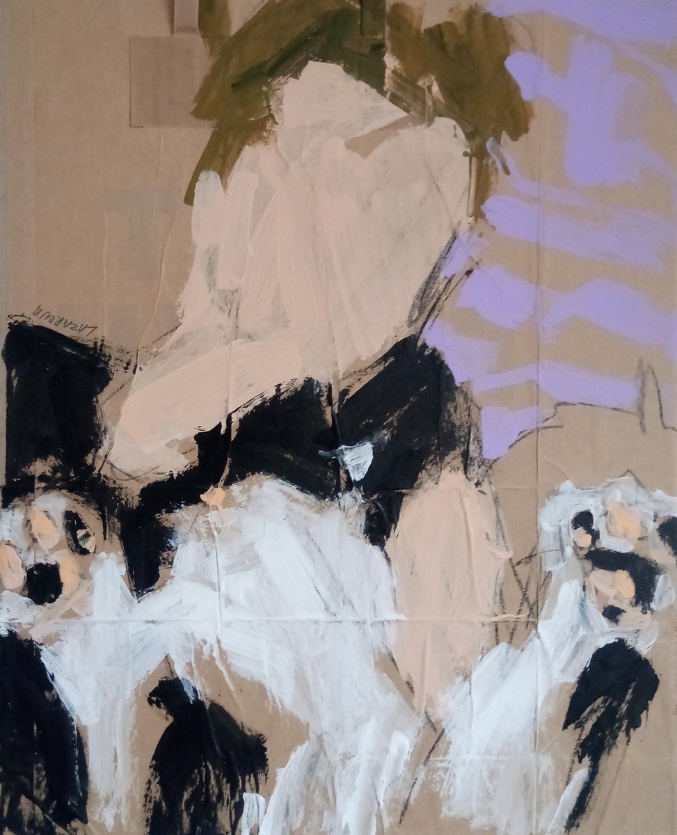 Expressive Portrait Acrylic Painting By Valerie Lazareva, 16 X 20", #38/24 Girl With Cat, Original Artwork