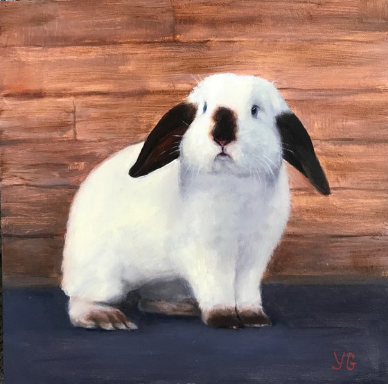 Snowflake. Original oil painting. Animal portrait. Bunny artwork.Easter bunny