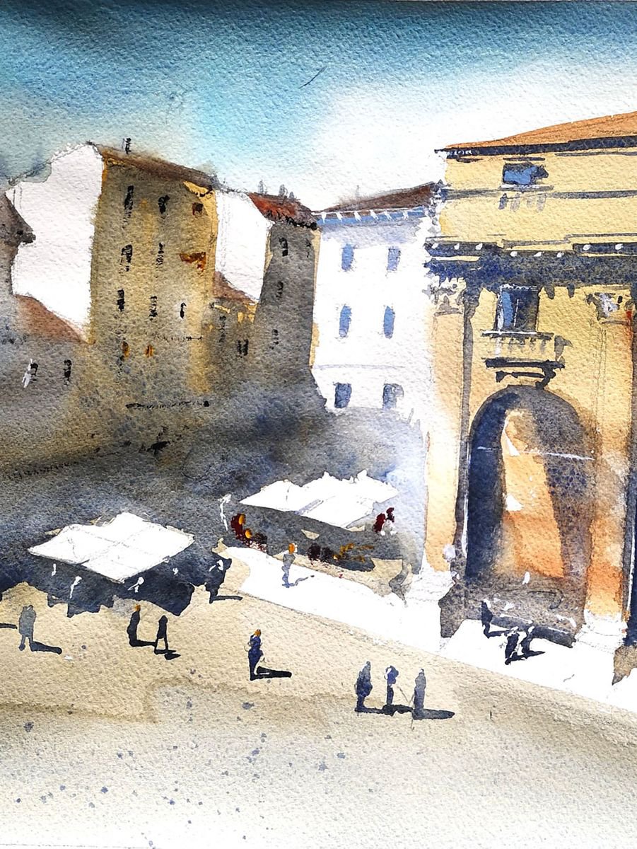 Impressionistic Cityscapes Watercolour By Flavio Furlan, 22 X 15, Vicenza - Logia Del Capitanato, Original Artwork