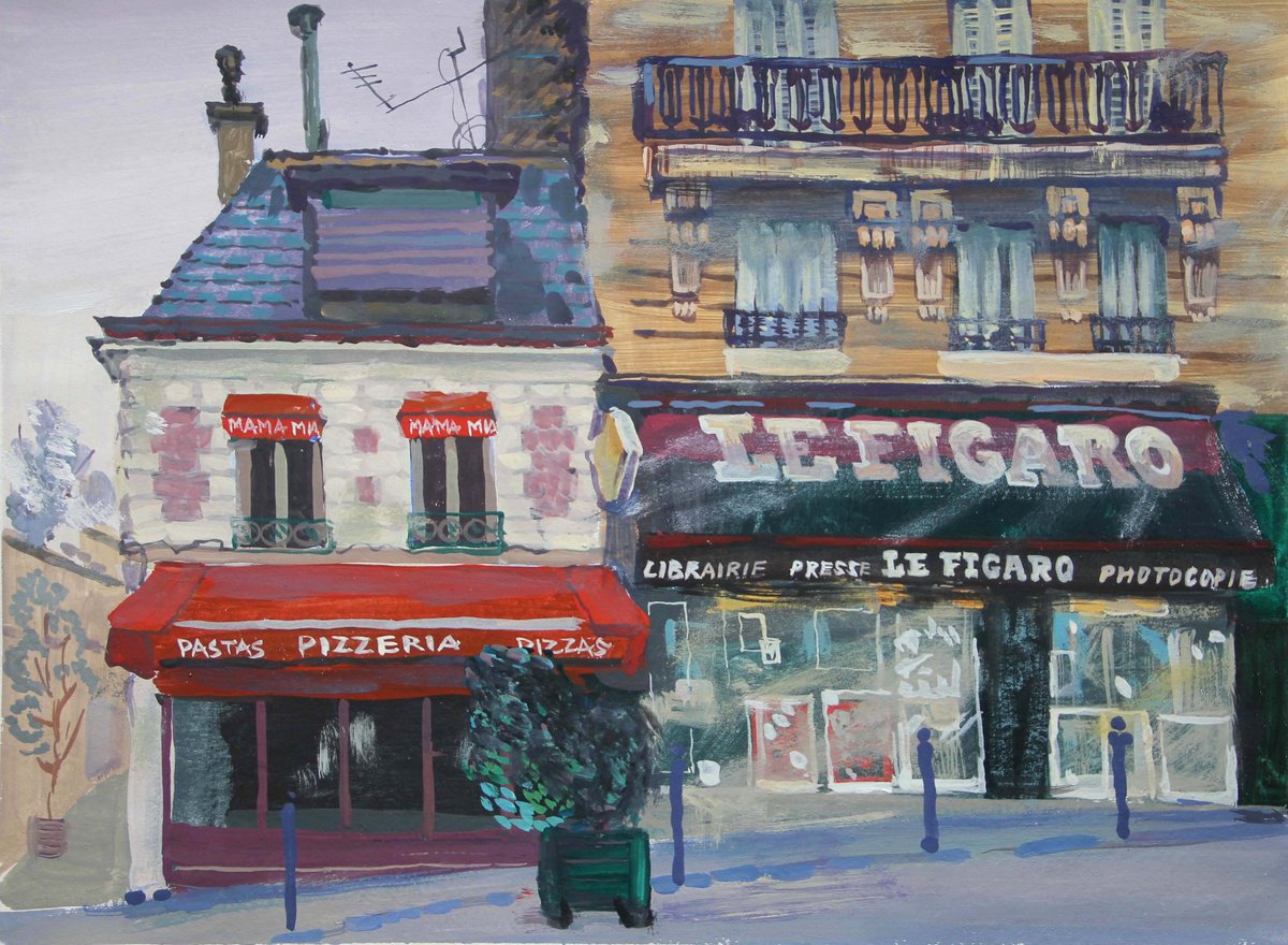 Impressionistic Cityscapes Painting By Olga Kataeva-Rochford, 15 X 11", Parisian Street, Original Artwork