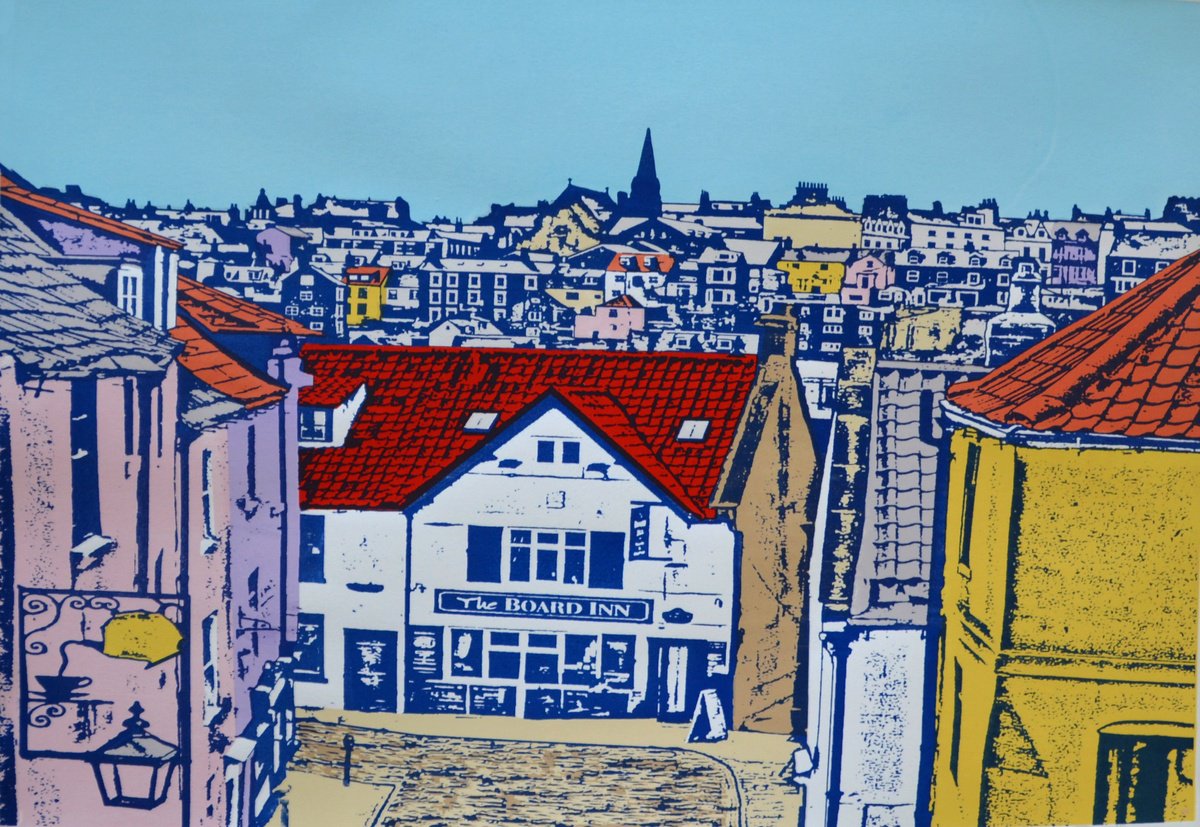 Landscape Screenprint By Talia Russell, 39 X 28", Whitby Old Town, Original Artwork